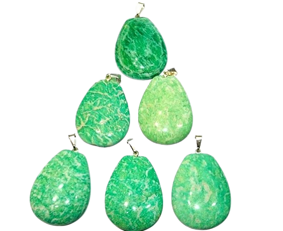 10 Pingente Gota Amazonita Verde Pedra Natural Pino Prateado 35mm Atacado