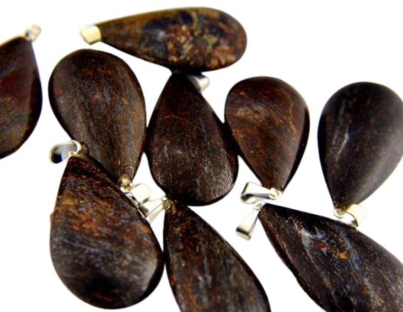 10 Pingente Gota Bronzita Pedra Natural Montagem Pino Prateado Atacado