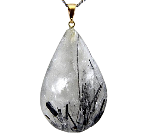 03 Pingente Gota Cristal Incrustado Turmalina Preta Pino Dourado Atacado