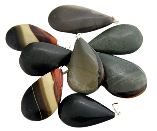 10 Pingente Gota Pedra Jaspe Policromo Natural Montagem Prateado Atacado