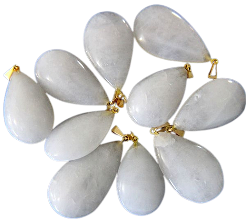 05 Pingente Gota Quartzo Leitoso Pedra Natural Montagem Dourado Atacado