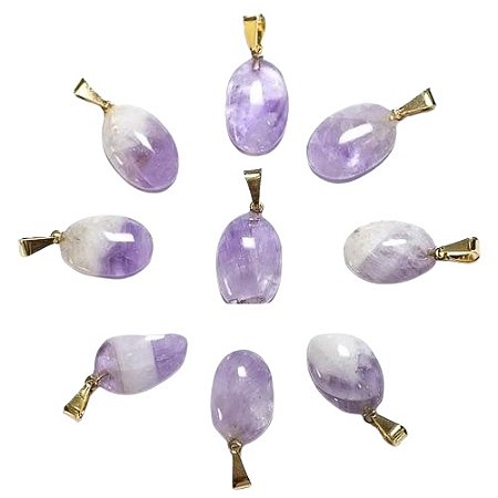10 Pingente Mini Cabochão Oval Pedra Ametista Chevron Pino Prata 950 Atacado