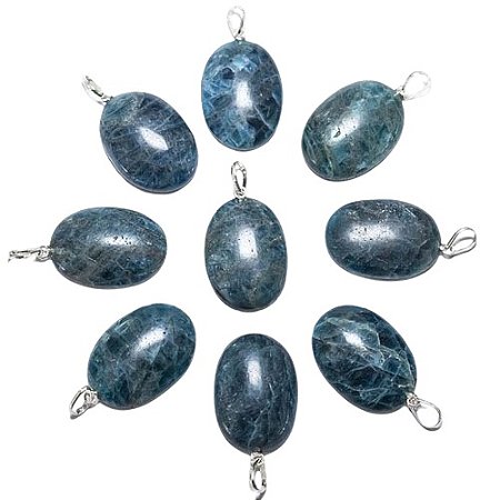 03 Pingente Cabochão Oval Apatita Azul 25mm Pino Prata 950 Atacado