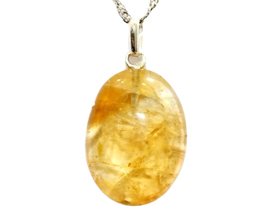 05 Pingente Cabochão Oval Pedra Citrino Pino Prata 950 Atacado