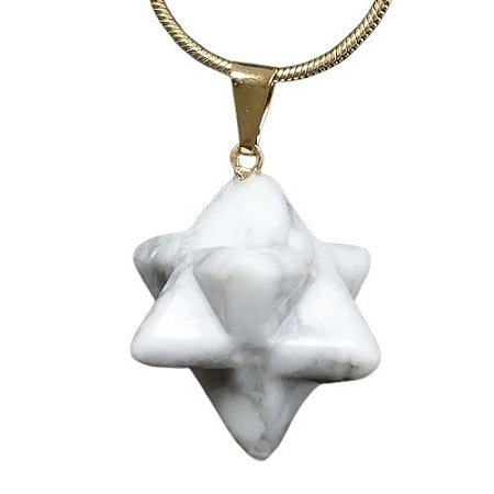 10 Pingente Merkabah Pedra Howlita Branca Pino e Presilha Prateada Atacado