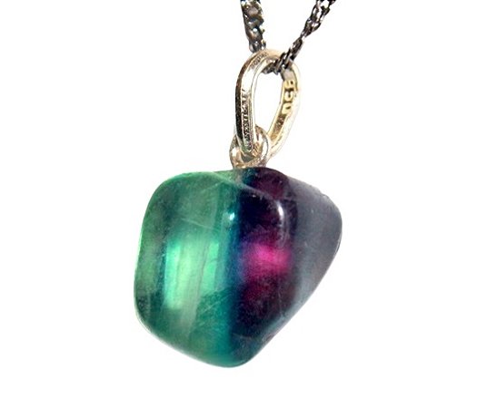 Colar Pedrinha Fluorita Multicolor Pino Prata 950