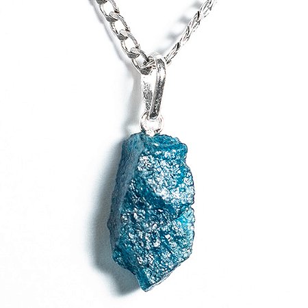 Colar Pedrinha Apatita Azul Bruto Natural Pino Prata 950