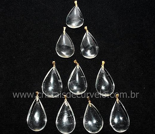 10 Pingente Gota Pedra Cristal Natural Montagem Flash Dourado Atacado