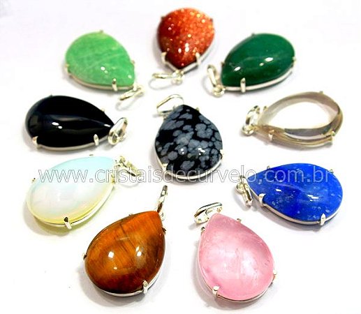 05 Pingente Gota Pedras Mistas Prata 950 Garra
