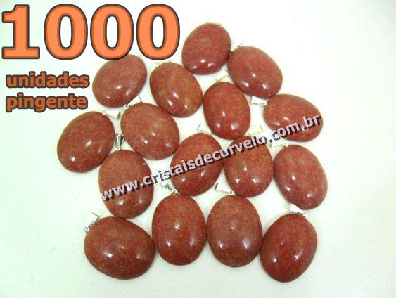 1000 Pingente Cabochão QUARTZO VERMELHO Pedra Natural Pino Banho Prata