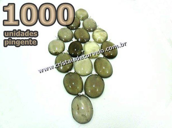 1000 Pingente Cabochão QUARTZO FUMÊ Pedra Natural Pino Banho Prata