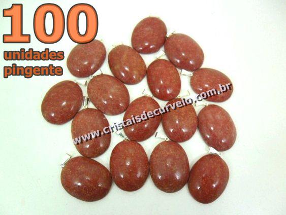 100 Pingente Cabochão QUARTZO VERMELHO Pedra Natural Pino Banho Prata