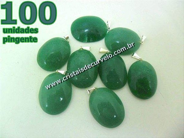 100 Pingente Cabochão QUARTZO VERDE Pedra Natural Castoação Pino Banhado Prata