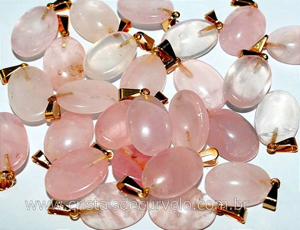 10 Pingente Cabochão QUARTZO ROSA Pedra Natural Pequena Castoação Pino Banho Dourado