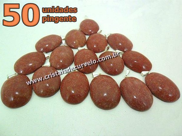 50 Pingente Cabochão QUARTZO VERMELHO Pedra Natural Pino Banho Prata