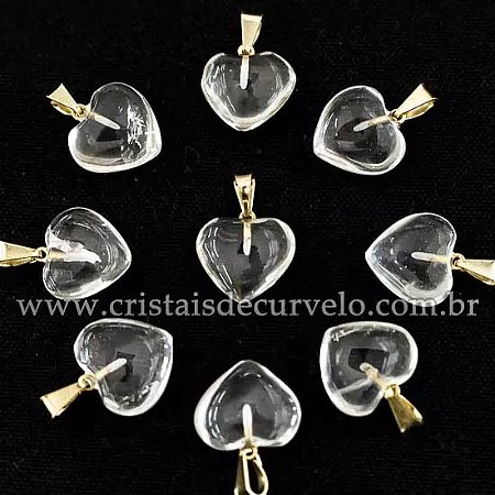 10 Pingente Mini Coração 15mm Cristal Natural Prateado ATACADO