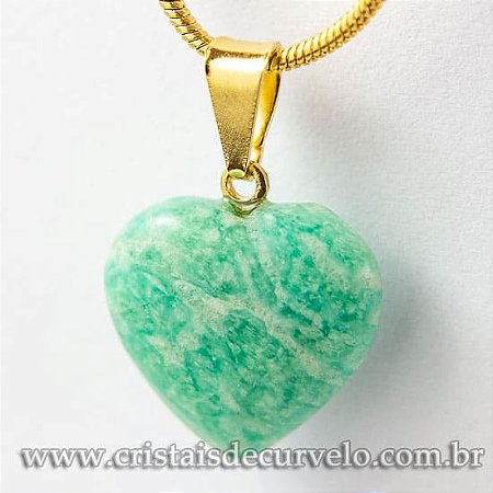 05 Pingente Mini Coração AMAZONITA VERDE Pedra Natural Dourado ATACADO