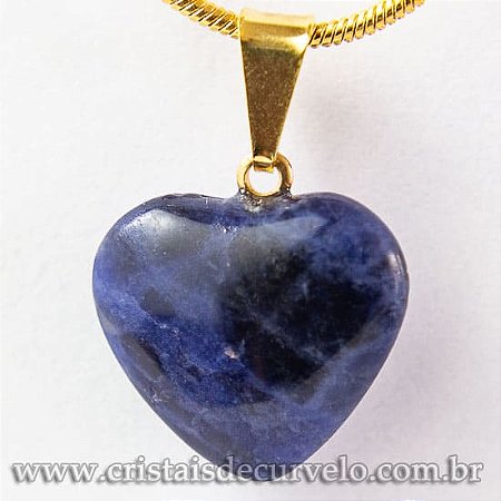05 Pingente Mini Coração Pedra Sodalita Natural Dourado ATACADO