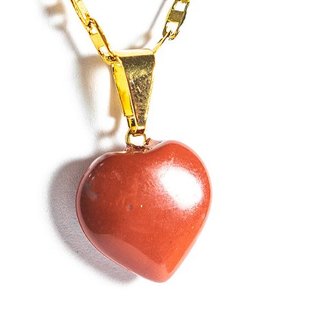 03 Pingente Mini Coração Jaspe Vermelho 15mm Pedra Natural Dourado ATACADO