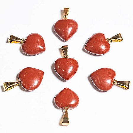 10 Pingente Mini Coração Jaspe Vermelho Pedra Natural Dourado ATACADO