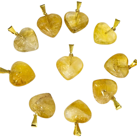 Pingente Mini Coração Citrino Pedra Natural Dourado 112914