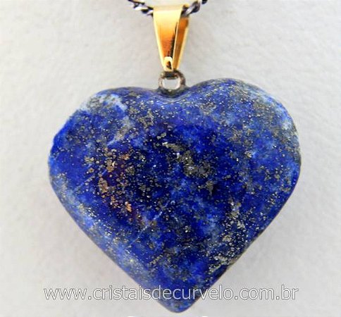 Pingente CORAÇÃO LAPIS LAZULI Pedra Natural Castoação Banhado Dourado
