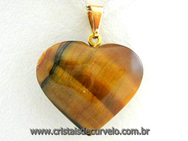 50 Pingente CORAÇÃO Pedra Olho de Tigre Natural Montagem Banho Flash Dourado