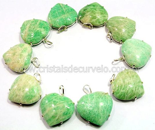 5 Pingente Coração Amazonita Verde Prata 950 Garra