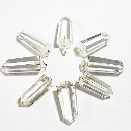 10 Pingente Pontinha Cristal Montagem Pino e Presilha Prata 950 Atacado