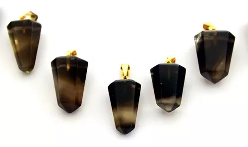 10 Pingente Pontinha Quartzo Bi Color Montagem Pino Dourado Atacado