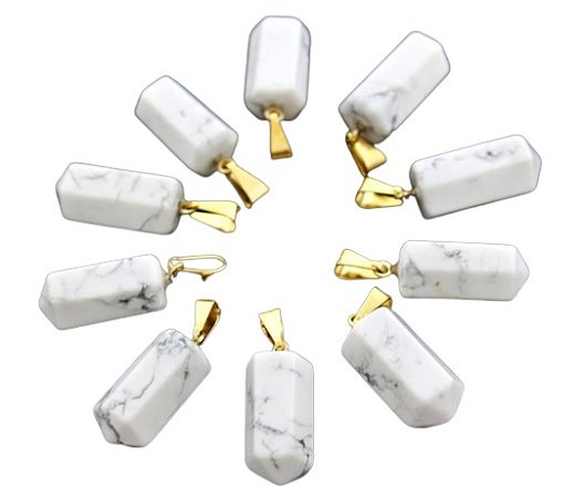 10 Pingente Pontinha Howlita Branca Pedra Natural Montagem Dourado Atacado