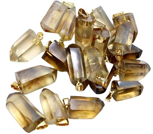 05 Pingente Pontinha Pedra Citrino Natural Não Bombardeado Dourado Atacado