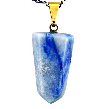 03 Pingente Pontinha Pedra Quartzo Azul Presilha e Pino Dourado Atacado