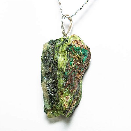 Pingente Pedra Malaquita Bruto Natural Pino Prata 950