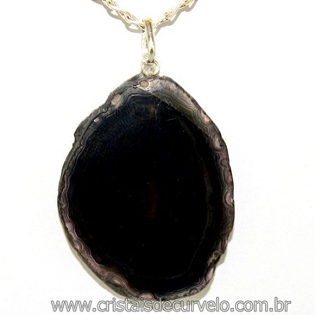 03 Pingente Chapa de Agata Negra Pino Prata 950 ATACADO