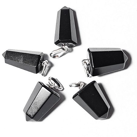 10 Pingente Pontinha Pedra Obsidiana Negra Presilha e Pino Prata 950 ATACADO