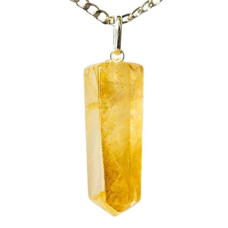 Colar Pontinha Pedra Hematoide Amarelo Montagem Prata 950