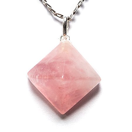 Colar Pirâmide Quartzo Rosa Montagem Pino Prata 950
