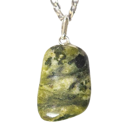 Colar Pedra Serpentinita Natural Montagem Pino Prata 950