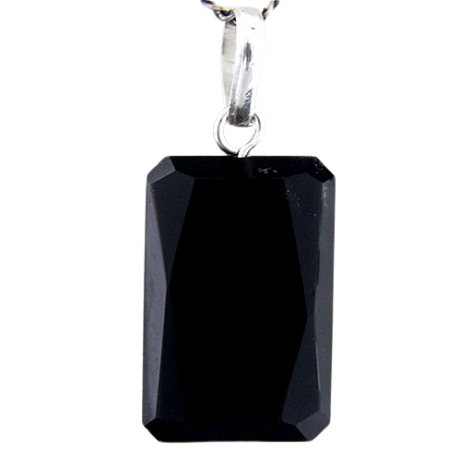 Colar Onix Preto Facetado Manual Prata 950 Pino e Perinha