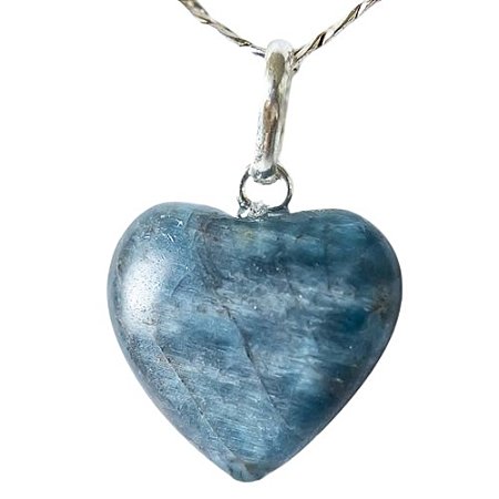 Colar Mini Coração Apatita Azul 15mm Natural Pino Prata 950