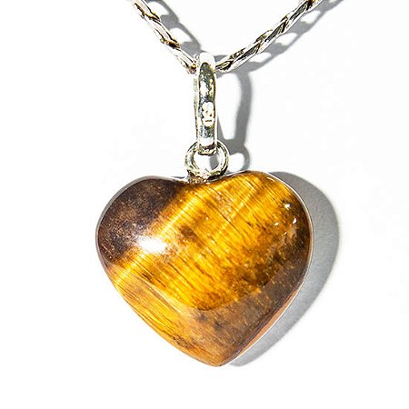 03 Pingente Mini Coração Olho de Tigre Natural 15mm Pino Prata 950
