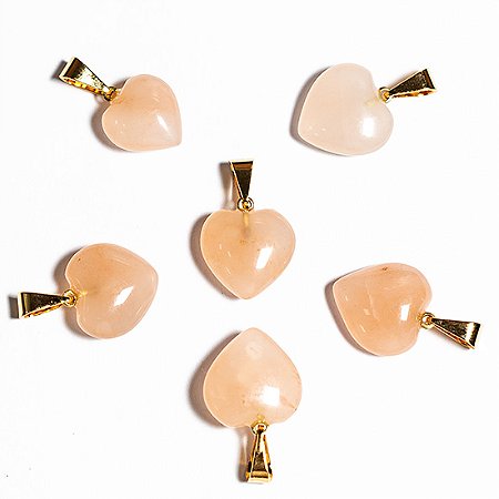 03 Pingente Mini Coração Quartzo Goiaba Pedra Natural Dourado Atacado
