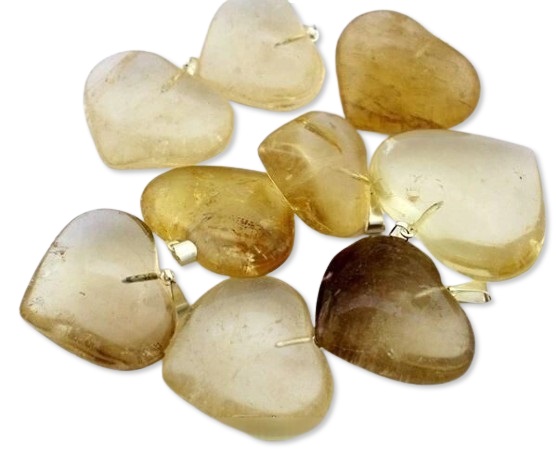 05 Pingente Coração Citrino Natural Não Bombardeado Pino Dourado Atacado
