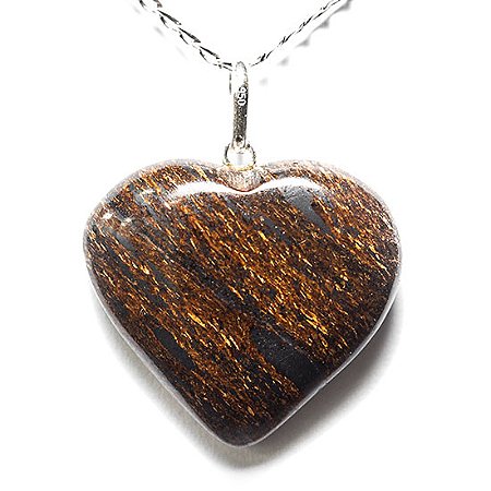03 Pingente Coração Pedra Bronzita Natural Pino Prata 950 Atacado
