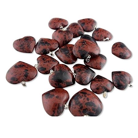 05 Pingente Coração Obsidiana Mahogany Montagem Prateado Atacado