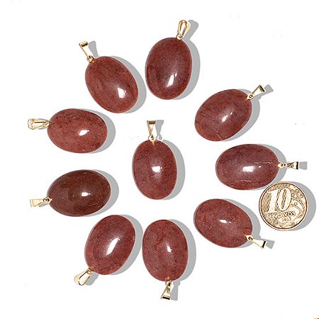 10 Pingente Cabochão Quartzo Vermelho Pedra Natural Castoação Pino Banho Dourado