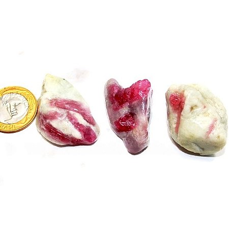 03 Turmalina Rosa Rolado Pedra de Garimpo Colecionador