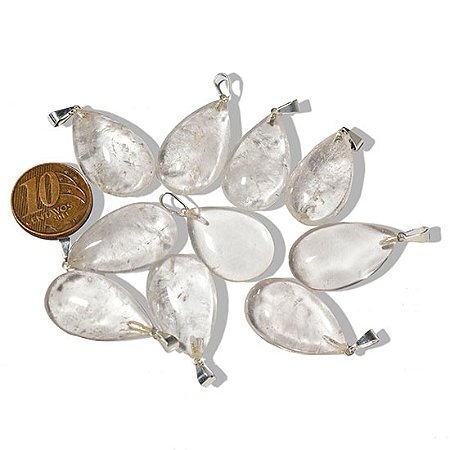 10 Pingente Gota Cristal Pedra Quartzo Pingente Banhado Prata