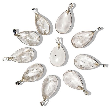 100 Gotas Cristal Pedra Quartzo Pingente Banhado Prata